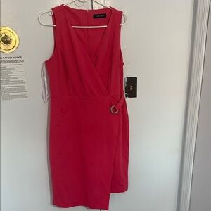 Ivanka Trump Red Sleeveless High Low Wrap Dress with Grommet Detail
